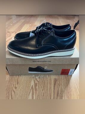 Steve Madden P-Jansen Black Leather Oxfords Men's 8 NIB